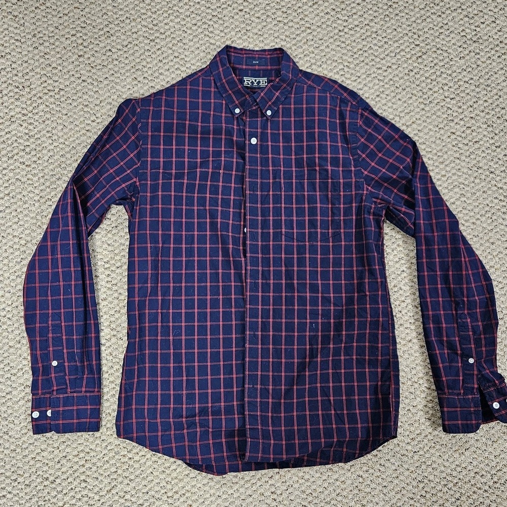 Hawker Rye Mens Button Down Shirt L Tall Blue Red Heather Cotton Academia Preppy